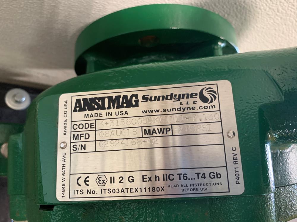 ANSIMAG Sundyne 1.5" x 3" Lined CS Magetic Drive Pump K+3158C05CK11111-7.130